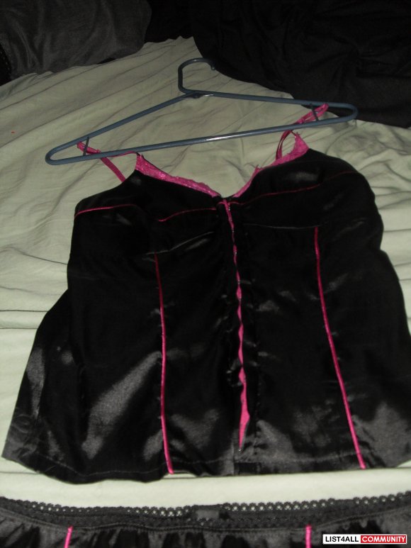 black and pink satin top and skirt - size s