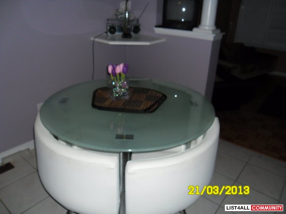 Unique Round Frosted GlassTable and 4 Chairs