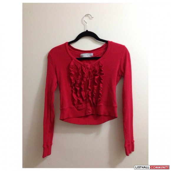 ZARA Long Sleeve Crop Top in Red