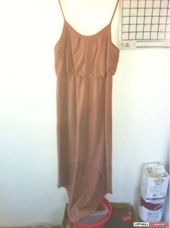 High low medium tan spaghetti strap summer dress
