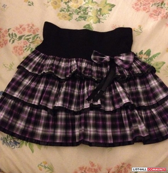 Purple Plaid Ruffle Skirt w/ Bow