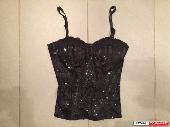 FOREVER21 Black Sequin Bustier Tank