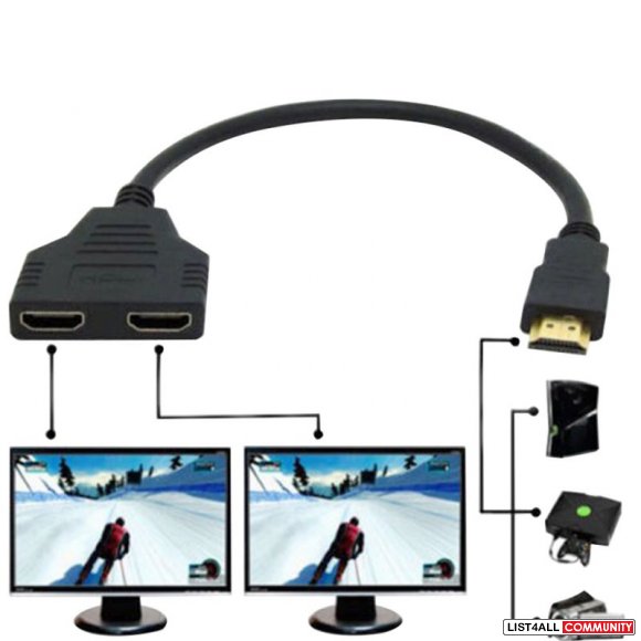 Online Dual HDMI Y Splitter Adapter Cable