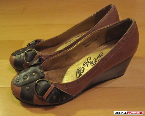 Naughty Monkey "Stamp" Buckle Wedges (Size 8)