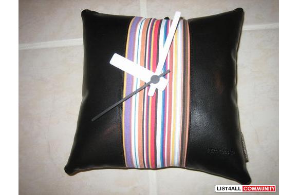 Black Candy Striped Cushion LEATHER Wall Clock BRA