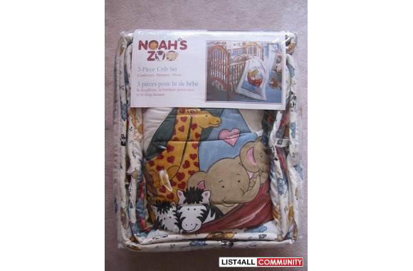 New NOAH'S ZOO 3-Piece CRIB BEDDING SETThe little 