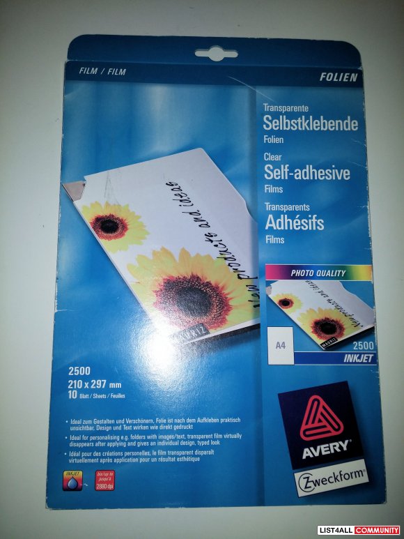 1 Pack Avery Clear Selfadhesive Films