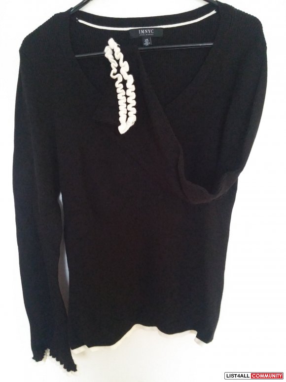 Isaac Mizrahi Ruffled Sleeve Knit Sweater L