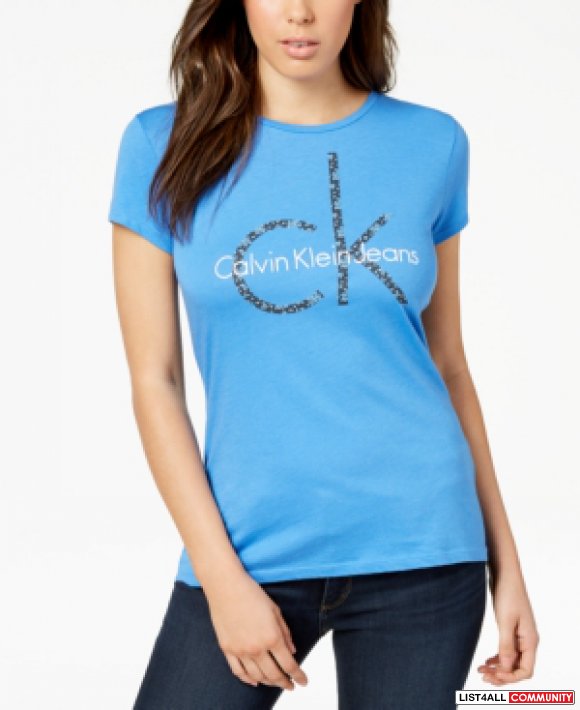 Calvin Klein Fashion Print Logo Graphic T-Shirt in Regatta S
