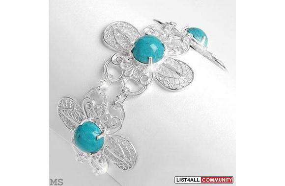 High Quality Bracelet with Genuine Turquoise Crafted in Solid 925 Ster