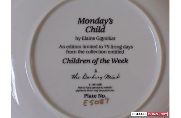 Danbury Mint Porcelain PlateMonday's Child by Elai