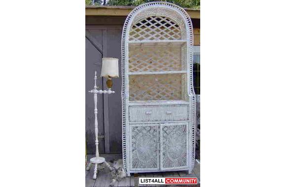 Vintage white wicker suite includes single headboa
