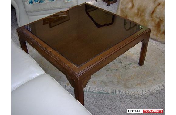 Elegant 32" square rich dark wood coffee tabl
