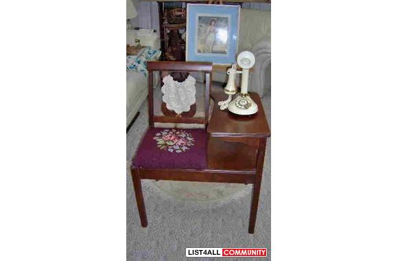 Charming little telephone bench with needlepoint u