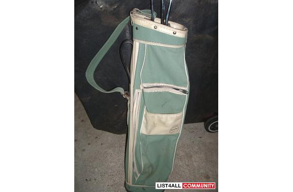 VINTAGE GREEN/WHITE SPALDING GOLF BAG; MADE IN CAN