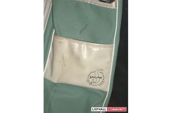VINTAGE GREEN/WHITE SPALDING GOLF BAG; MADE IN CAN