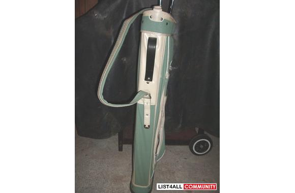 VINTAGE GREEN/WHITE SPALDING GOLF BAG; MADE IN CAN
