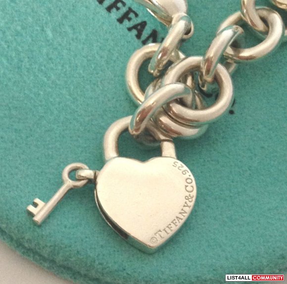 Tiffany Heart Lock & Key Charm with Bracelet - Sterling Silver