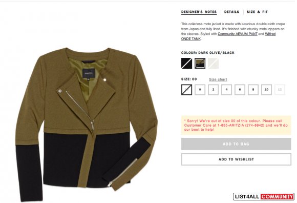 BNWOT: Aritzia Garrick Jacket in Size 00