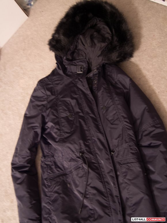 Zara winter navy blue parka/coat w/ removable warm lining sz Sm