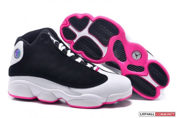 Air Jordan 13 Retro Black Pink White Cheap Womens www.cheapjordan2016.