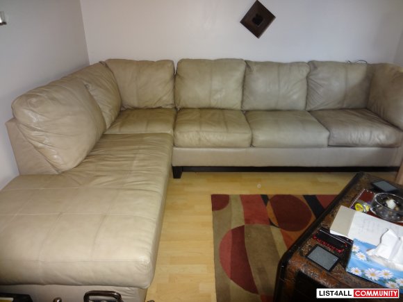 Tan Leather L Shaped Sectional Couch