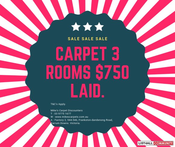 Get 3 Rooms Carpet for $750 Laid in Melbourne