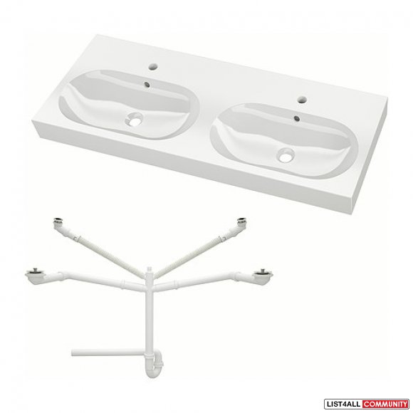 Ikea BRAVIKEN 2 Bowls Vanity Sink - White