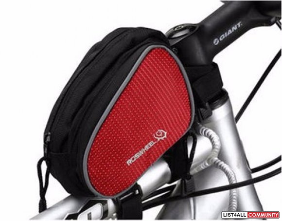 Bicycle Bike Frame Top Tube Double Pannier Pouch Bag - Black Red