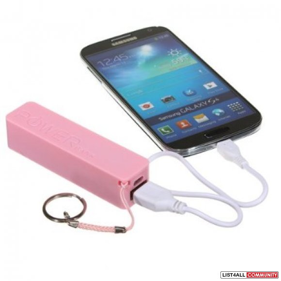 Portable Backup Battery Charger Power Bank 2600mAh - Pink