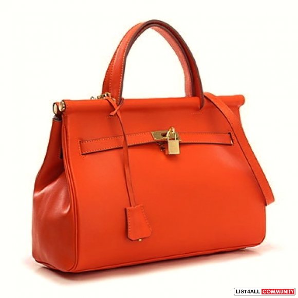 Leather Tote Bag Handbag - Orange