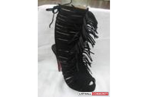 CHRISTIAN LOUBUTIN BLACK SUEDE FRINDGED OPEN TOE c
