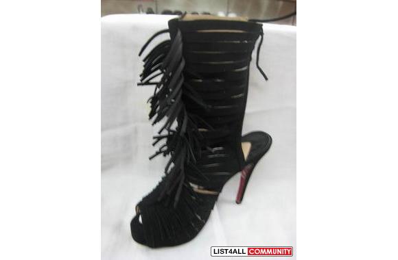 CHRISTIAN LOUBUTIN BLACK SUEDE FRINDGED OPEN TOE c