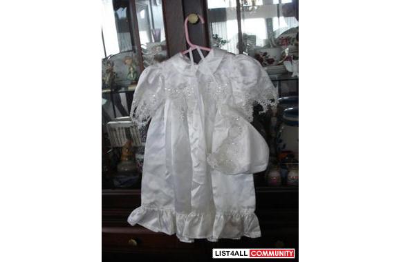 christening white silk &nbsp;gown with matching ha