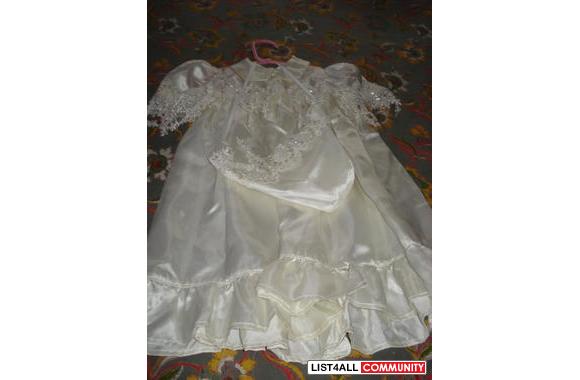 christening white silk &nbsp;gown with matching ha