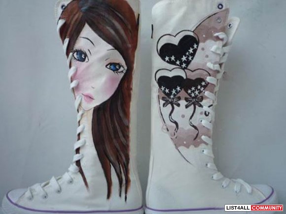Hand painted high-top canvas shoes