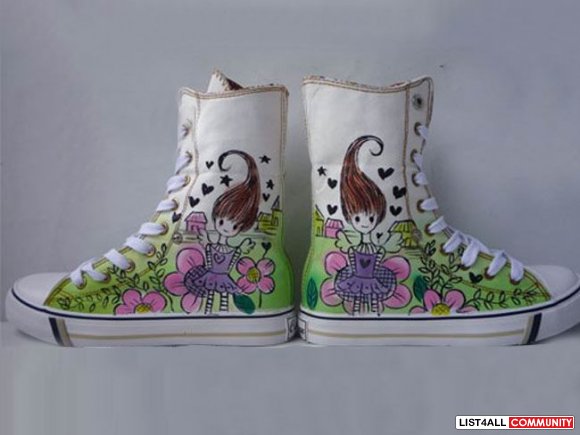 Hand painted middle-top canvas shoes