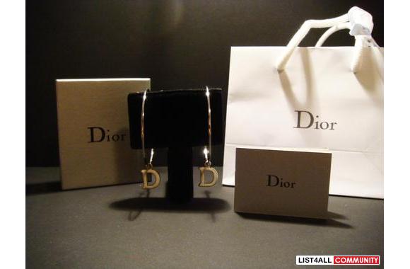 **AUTHENTIC DIOR SILVER HOOPS WITH LEATHER 'D'** -