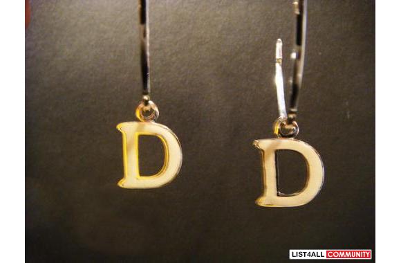 **AUTHENTIC DIOR SILVER HOOPS WITH LEATHER 'D'** -