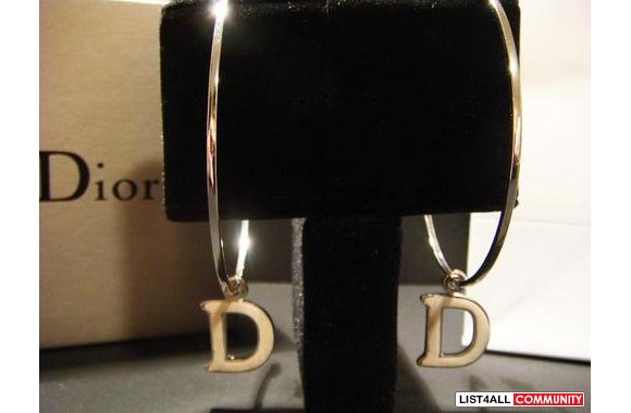 **AUTHENTIC DIOR SILVER HOOPS WITH LEATHER 'D'** -