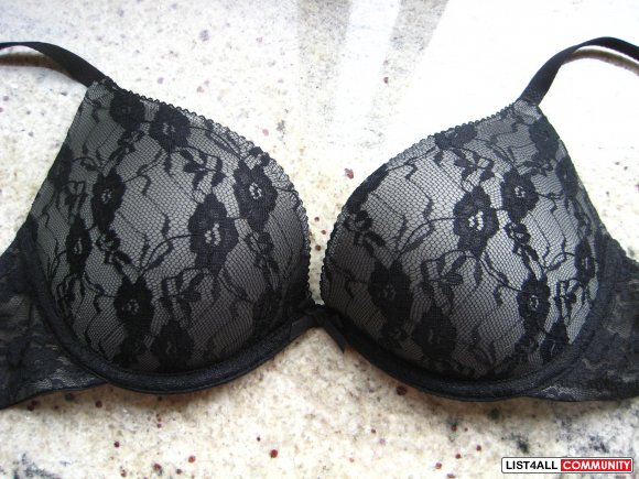Brand New AE Outfitters' Aerie Black Lace Patterned Padded Push Up Bra