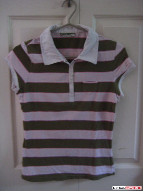 Garage Pink & Olive Striped Polo
