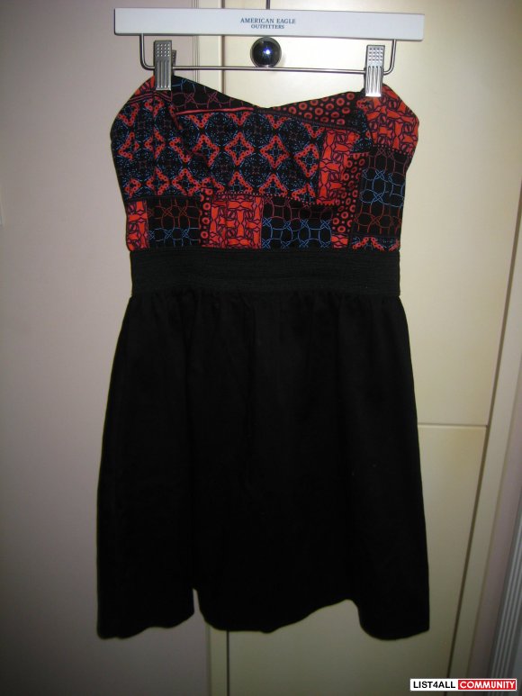 Strapless Dress Red & Black Design w/ Pockets