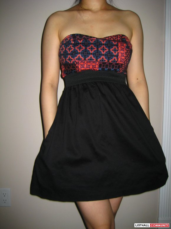 Strapless Dress Red & Black Design w/ Pockets