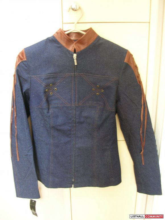 Brand New Jean Jacket w/ Leather Trim
