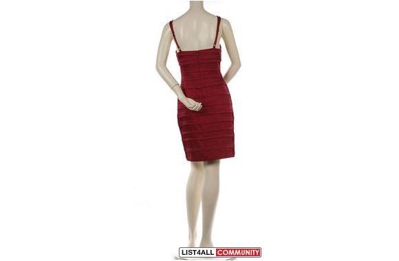 bcbg pleated satin sleeveless gown
