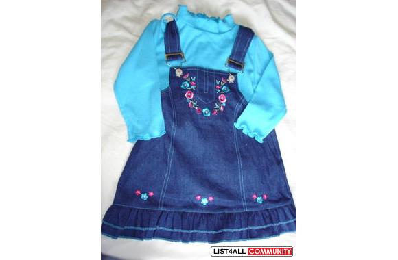 GIRLS DENIM PINAFORE / JUMPER WITH MATCHING TURQUO