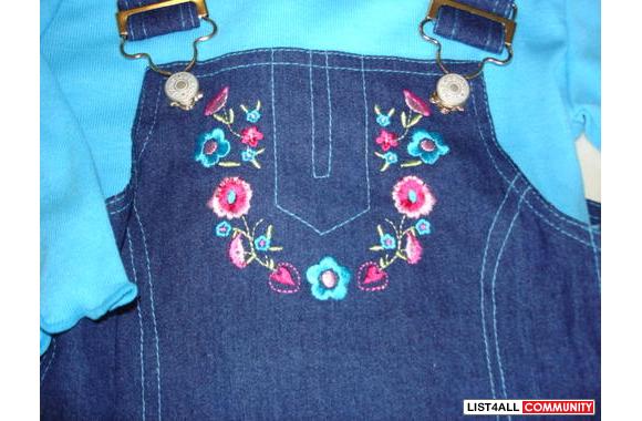 GIRLS DENIM PINAFORE / JUMPER WITH MATCHING TURQUO