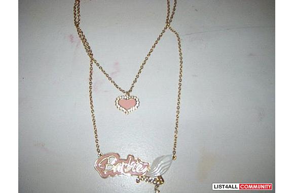 Beautiful Barbie Pink white and gold&nbsp; Long Necklace with rhinesto