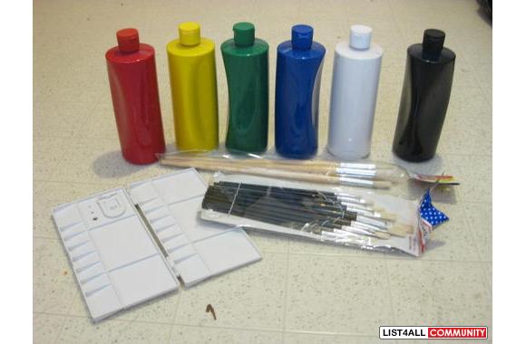 Selling a set of tempera paint: red, yellow, blue, green, white, black